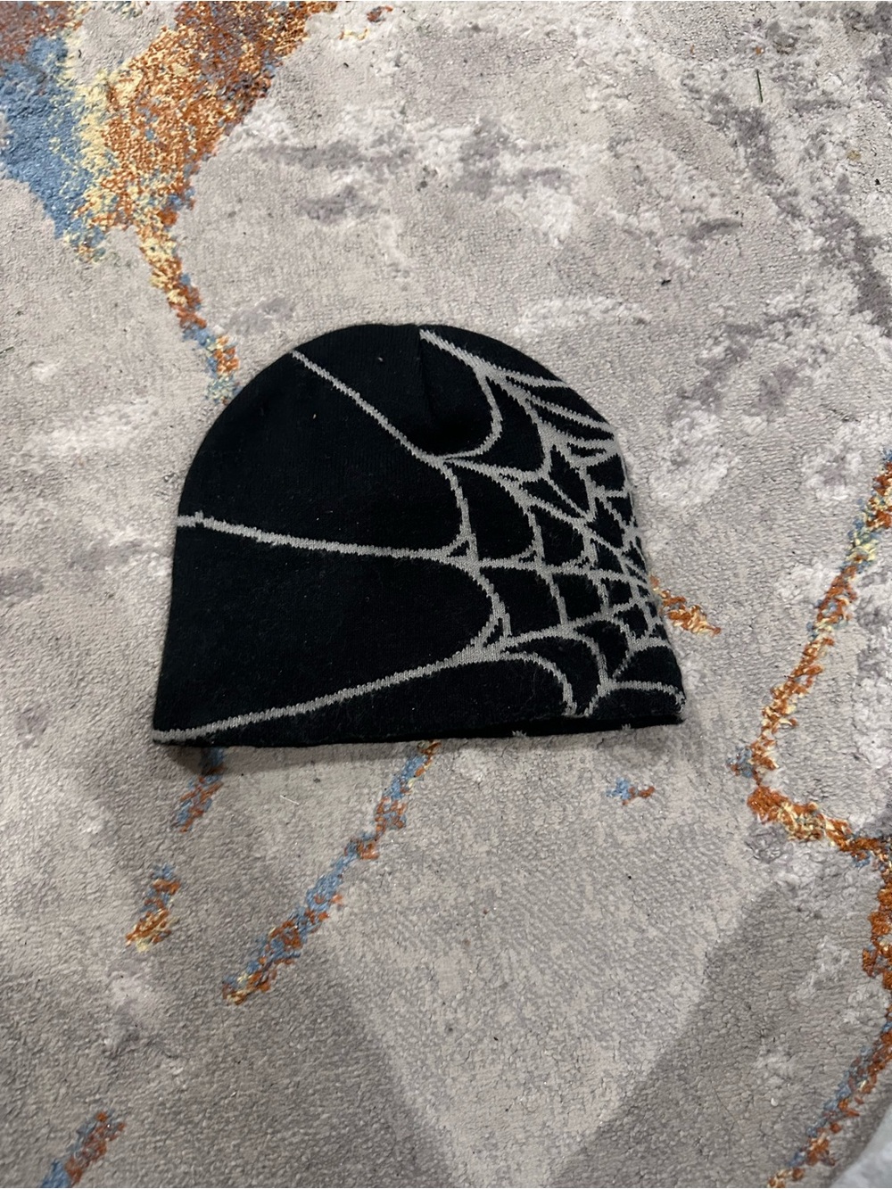 Source Unknown Black Beanie with Gray Spiderweb